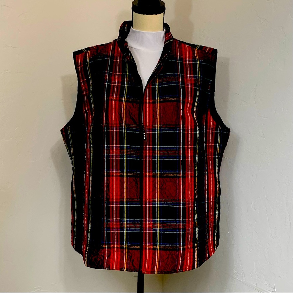NWOT Draper’s & Damon’s Multi-color Plaid Zip Vest Pockets and Stand-up Collar